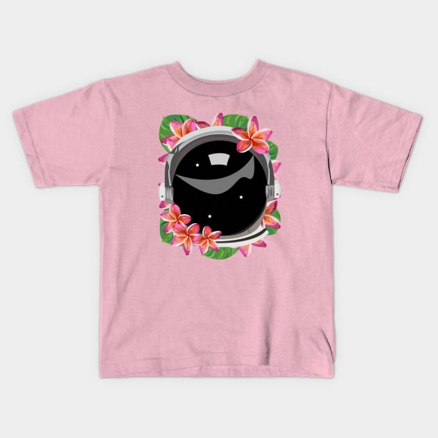 Astronaut cape, pink flowers and big leaves, Space and green nature lovers gift, Kids T-Shirt by WorldOfMine